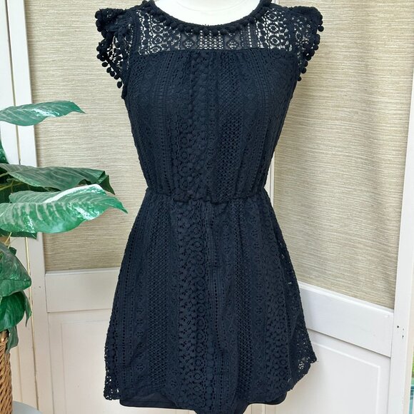 Xhilaration Black Mini Dress, Black Boho Dress, Festival Dress, Crocheted Dress - Picture 1 of 9